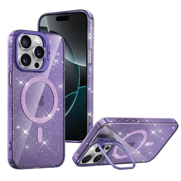 For iPhone 16 Pro Max Shiny Shield MagSafe Lens Holder Phone Case(Purple) - iPhone 16 Pro Max Cases by buy2fix | Online Shopping UK | buy2fix