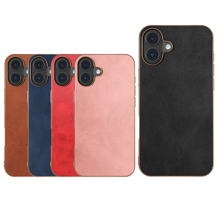 For iPhone 16 Plus Nano Electroplating Dual Color Cowhide Texture Protective Phone Case(Black) - iPhone 16 Plus Cases by buy2fix | Online Shopping UK | buy2fix