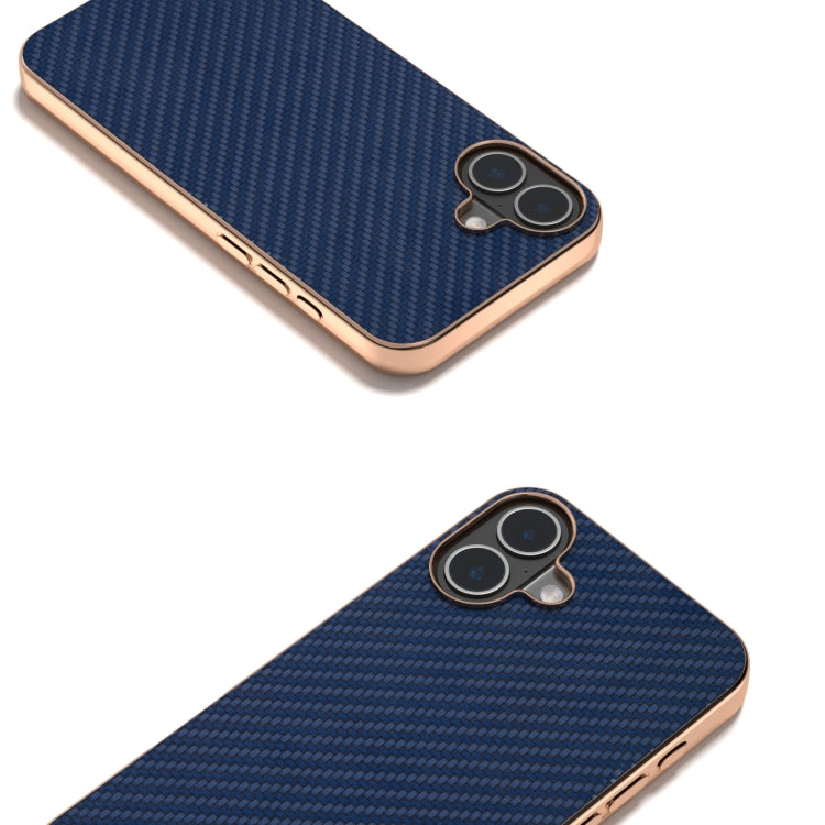 For iPhone 16 Plus Nano Electroplating Carbon Fiber Texture Phone Case(Navy Blue) - iPhone 16 Plus Cases by buy2fix | Online Shopping UK | buy2fix