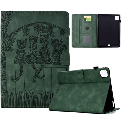 For iPad Air 11 2024 / Pro 11 2022 Cats Embossed Leather Smart Tablet Case(Green) - iPad Air 11 2024 Cases by buy2fix | Online Shopping UK | buy2fix