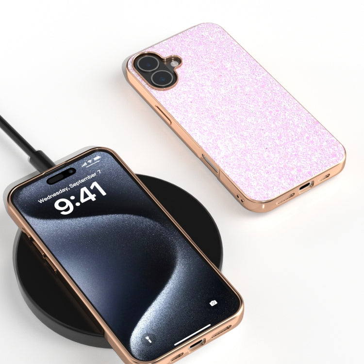 For iPhone 16 Plus Electroplating Frame Colorful Glitter Phone Case(Glitter Pink) - iPhone 16 Plus Cases by buy2fix | Online Shopping UK | buy2fix