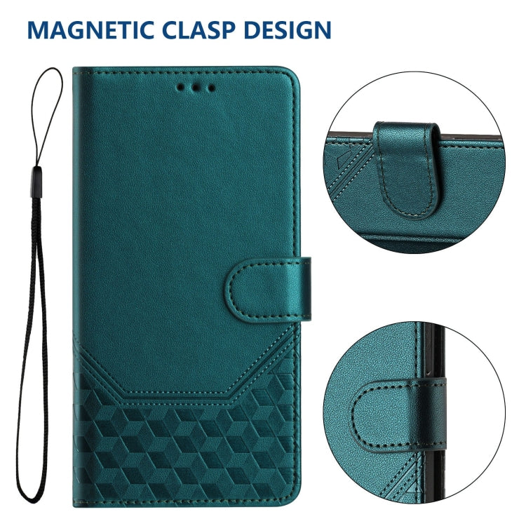 For Boost Mobile Celero 5G 2024 Honeycomb Embossing RFID Leather Phone Case(Peacock Green) - More Brand by buy2fix | Online Shopping UK | buy2fix