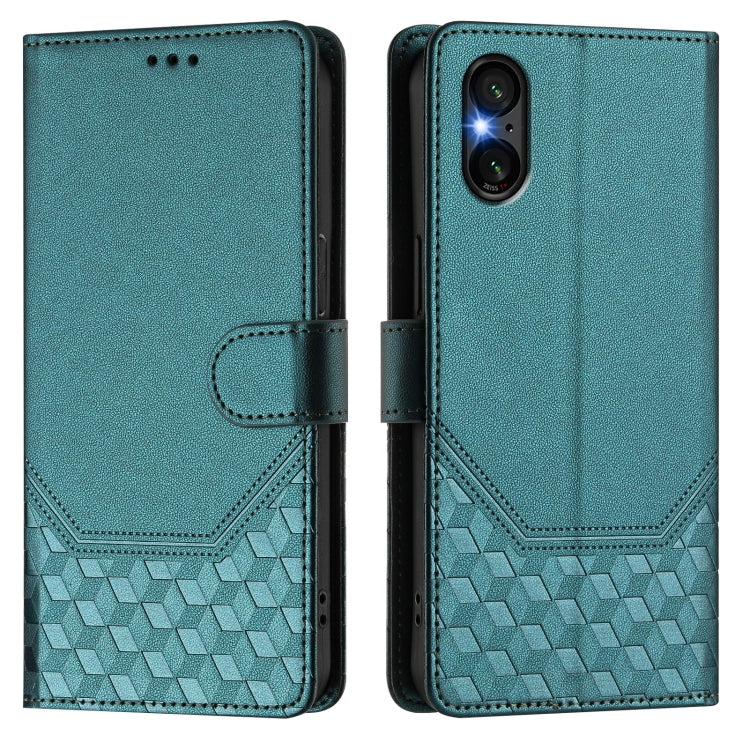 For Sony Xperia 5 VI 2024 Honeycomb Embossing RFID Leather Phone Case(Peacock Green) - Sony Cases by buy2fix | Online Shopping UK | buy2fix