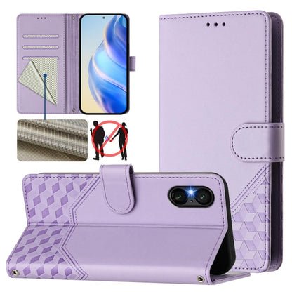 For Sony Xperia 5 VI 2024 Honeycomb Embossing RFID Leather Phone Case(Light Purple) - Sony Cases by buy2fix | Online Shopping UK | buy2fix