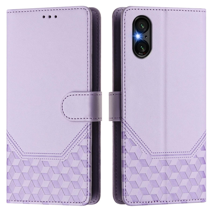 For Sony Xperia 5 VI 2024 Honeycomb Embossing RFID Leather Phone Case(Light Purple) - Sony Cases by buy2fix | Online Shopping UK | buy2fix