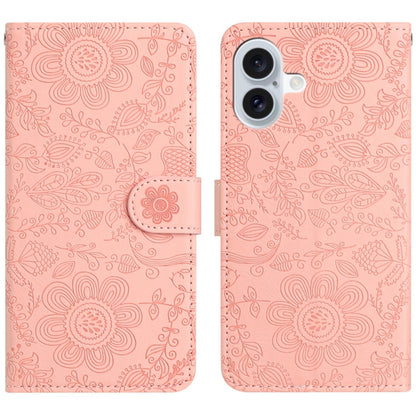 For iPhone 16 Plus Floral Embossed Pattern Leather Phone Case(Pink) - iPhone 16 Plus Cases by buy2fix | Online Shopping UK | buy2fix