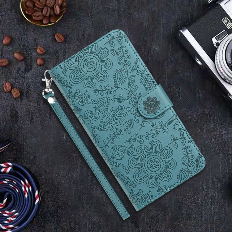 For iPhone 16e Floral Embossed Pattern Leather Phone Case(Dark Green) - iPhone 16e Cases by buy2fix | Online Shopping UK | buy2fix