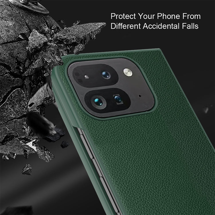 For Google Pixel 9 Pro Fold Litchi Texture Leather PC Shockproof Phone Case(Green) - Google Cases by buy2fix | Online Shopping UK | buy2fix