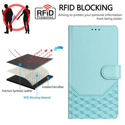 For OnePlus 12 5G Global Honeycomb Embossing RFID Leather Phone Case(Mint Green) - OnePlus Cases by buy2fix | Online Shopping UK | buy2fix