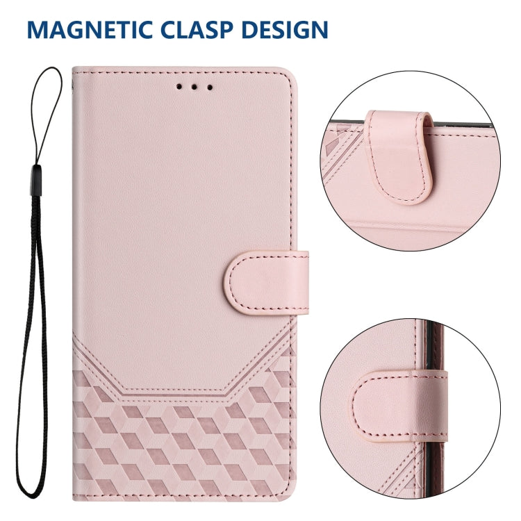 For OnePlus 12 5G Global Honeycomb Embossing RFID Leather Phone Case(Pink) - OnePlus Cases by buy2fix | Online Shopping UK | buy2fix