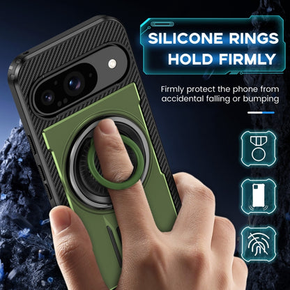 For Google Pixel 9 / 9 Pro Ring Holder Carbon Fiber PC Hybrid TPU Phone Case(Army Green) - Google Cases by buy2fix | Online Shopping UK | buy2fix