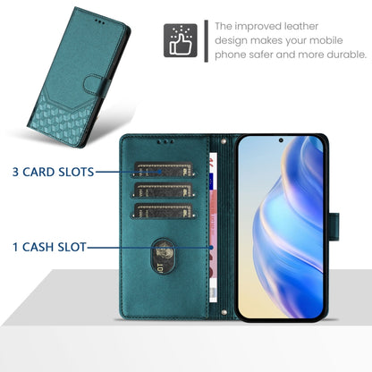 For Samsung Galaxy S25 Ultra 5G Honeycomb Embossing RFID Leather Phone Case(Peacock Green) - Galaxy S25 Ultra 5G Cases by buy2fix | Online Shopping UK | buy2fix