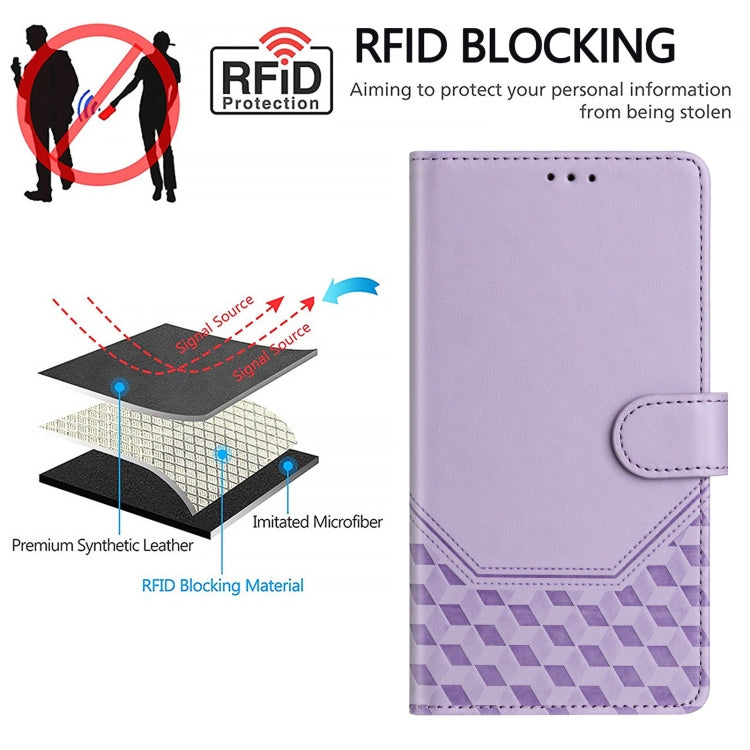 For Motorola Moto G Power 5G 2024 Honeycomb Embossing RFID Leather Phone Case(Light Purple) - Motorola Cases by buy2fix | Online Shopping UK | buy2fix