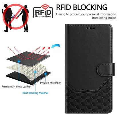 For Motorola Edge 5G 2024 Honeycomb Embossing RFID Leather Phone Case(Black) - Motorola Cases by buy2fix | Online Shopping UK | buy2fix