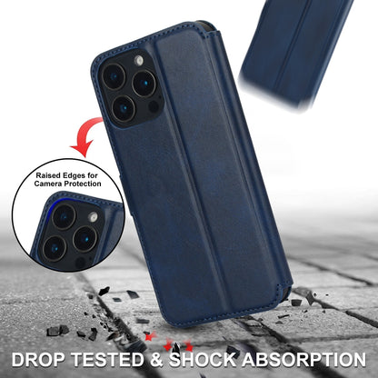 For iPhone 16 Pro Max Shockproof PU + TPU Leather Phone Case(Blue) - iPhone 16 Pro Max Cases by buy2fix | Online Shopping UK | buy2fix