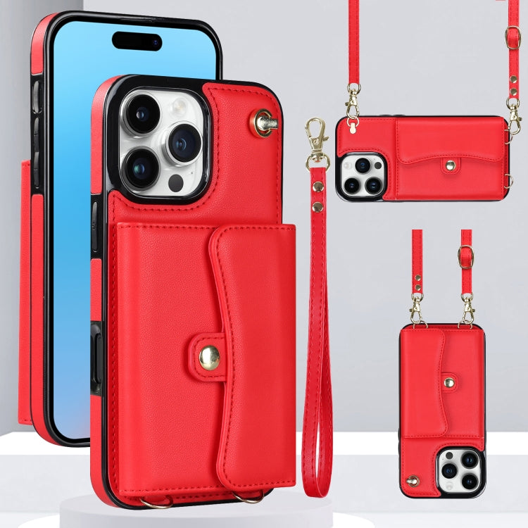 For iPhone 16 Pro RFID Card Slot Phone Case with Long Lanyard(Red) - iPhone 16 Pro Cases by buy2fix | Online Shopping UK | buy2fix