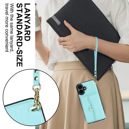 For iPhone 16 RFID Card Slot Phone Case with Long Lanyard(Mint Green) - iPhone 16 Cases by buy2fix | Online Shopping UK | buy2fix