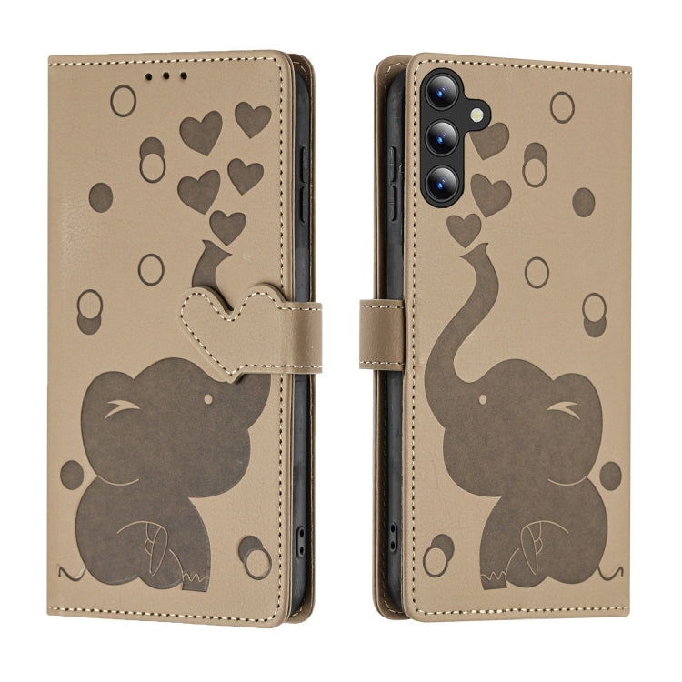 For Samsung Galaxy S25 5G Cartoon Elephant Embossed Leather Phone Case(Khaki) - Galaxy S25 5G Cases by buy2fix | Online Shopping UK | buy2fix