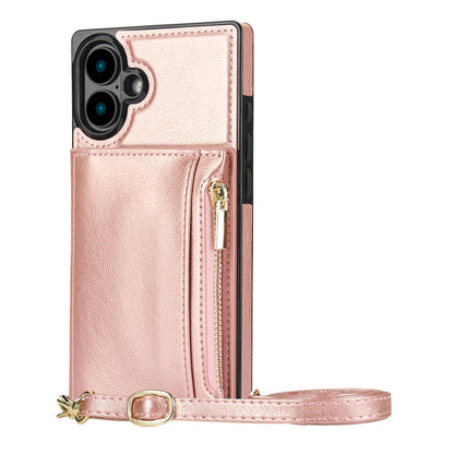 For iPhone 16 Square Zipper Wallet Bag TPU+PU Back Cover Case(Rose Gold) - iPhone 16 Cases by buy2fix | Online Shopping UK | buy2fix