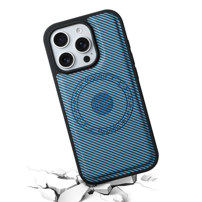 For iPhone 16 Pro Max Denior Carbon Fiber Texture Leather MagSafe Phone Case(Blue) - iPhone 16 Pro Max Cases by Denior | Online Shopping UK | buy2fix