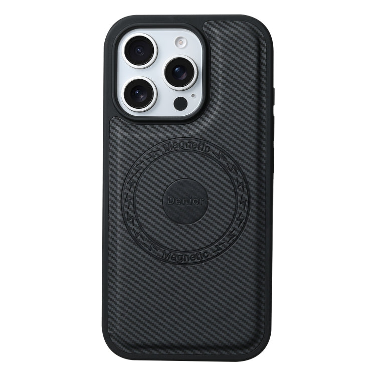 For iPhone 16 Pro Denior Carbon Fiber Texture Leather MagSafe Phone Case(Black) - iPhone 16 Pro Cases by Denior | Online Shopping UK | buy2fix