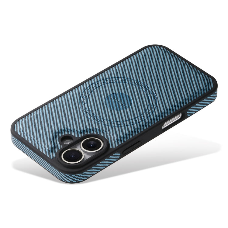 For iPhone 16 Plus Denior Carbon Fiber Texture Leather MagSafe Phone Case(Blue) - iPhone 16 Plus Cases by Denior | Online Shopping UK | buy2fix