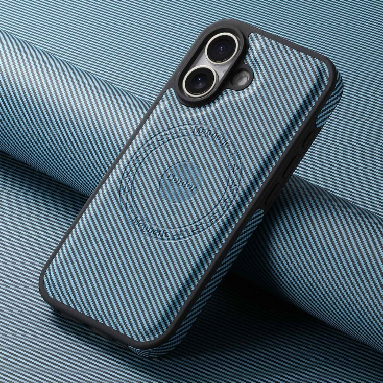 For iPhone 16 Plus Denior Carbon Fiber Texture Leather MagSafe Phone Case(Blue) - iPhone 16 Plus Cases by Denior | Online Shopping UK | buy2fix