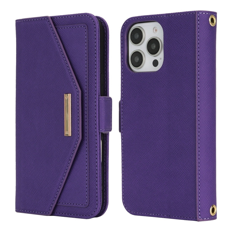 For iPhone 16 Pro Max Cross Texture Crossbody Lanyard Leather Phone Case(Purple) - iPhone 16 Pro Max Cases by buy2fix | Online Shopping UK | buy2fix