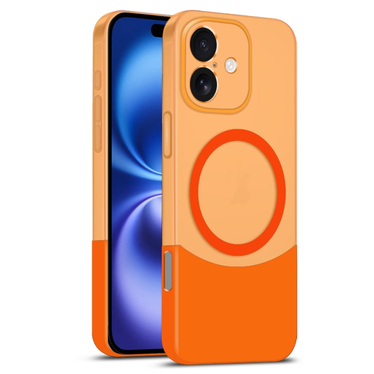 For iPhone 16 Plus Dual Color Stitching MagSafe Magnetic PC Phone Case(Orange) - iPhone 16 Plus Cases by buy2fix | Online Shopping UK | buy2fix