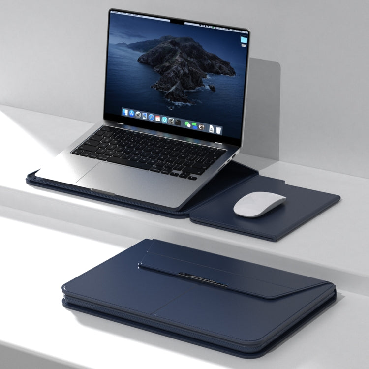 Multifunctional Laptop PU Magnetic Stand Split Liner Bag with Mouse Pad Function, Size:15 inch(Dark Blue) - 15 inch by buy2fix | Online Shopping UK | buy2fix