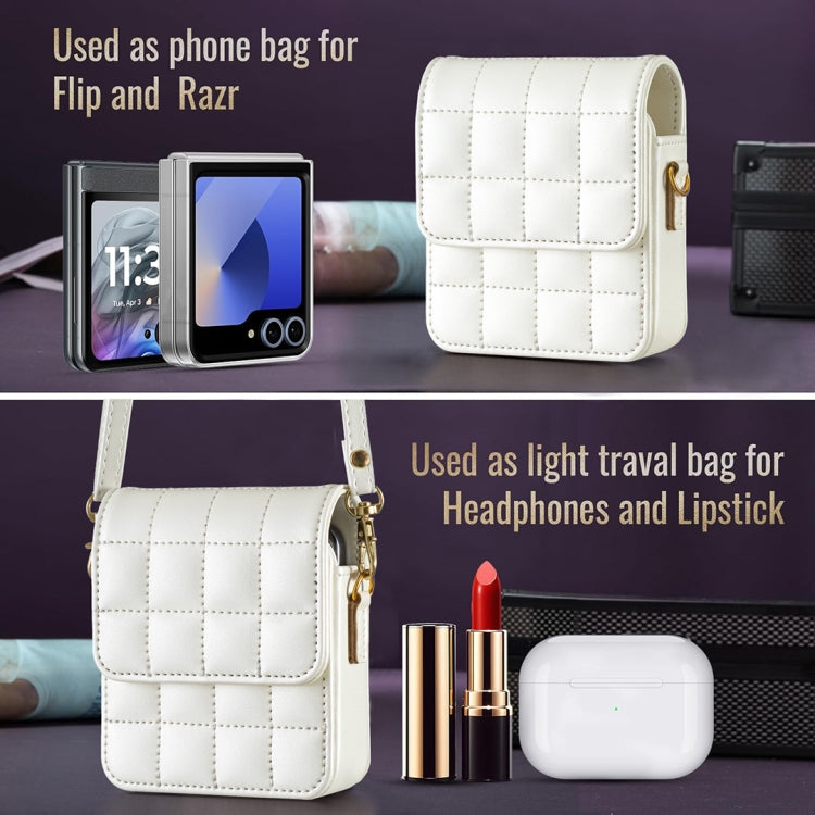 For Samsung Galaxy Z Flip6 BFB04 Plaid Crossbody Fold Phone Bag(White) -  by buy2fix | Online Shopping UK | buy2fix