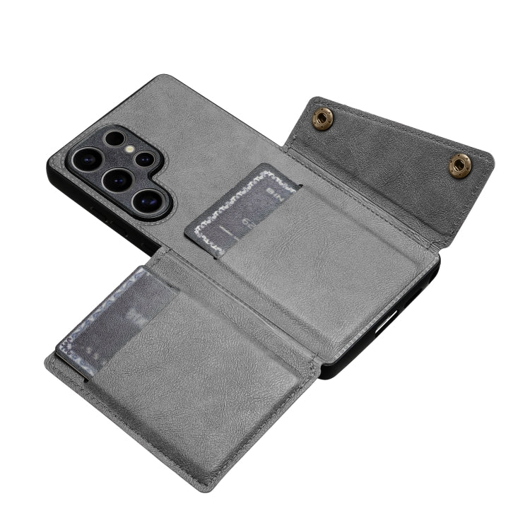 For Samsung Galaxy S25 Ultra 5G Double Buckle Card Slots Magnetic Phone Case(Grey) - Galaxy S25 Ultra 5G Cases by buy2fix | Online Shopping UK | buy2fix