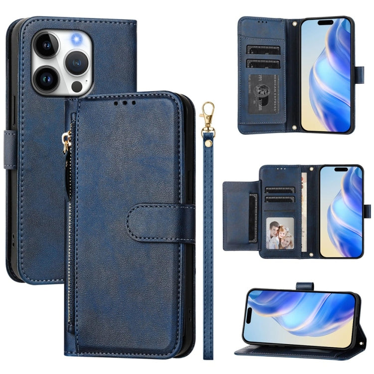 For iPhone 16 Pro Multi-Card Slots Zipper Wallet Leather Phone Case(Blue) - iPhone 16 Pro Cases by buy2fix | Online Shopping UK | buy2fix