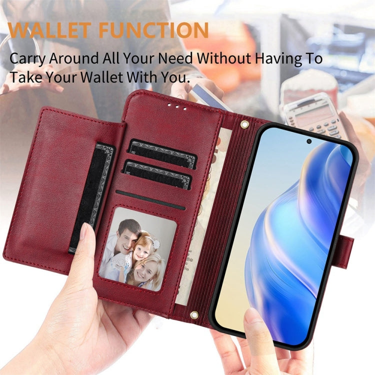 For iPhone 16 Multi-Card Slots Zipper Wallet Leather Phone Case(Dark Red) - iPhone 16 Cases by buy2fix | Online Shopping UK | buy2fix