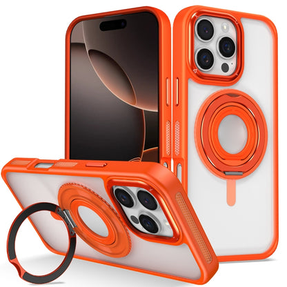 For iPhone 16 Pro Max Skin Feel Transparent 360 Degree Rotating Silicone Ring Holder Phone Case(Orange) - iPhone 16 Pro Max Cases by buy2fix | Online Shopping UK | buy2fix