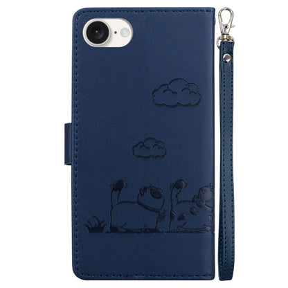 For iPhone SE 2024 Cute Cats RFID Leather Phone Case(Blue) - More iPhone Cases by buy2fix | Online Shopping UK | buy2fix