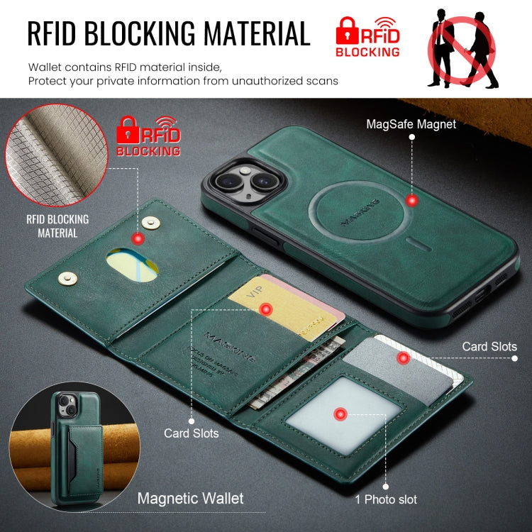 For iPhone 13 DG.MING MAGKING-K2 Series MagSafe RFID Card Bag Detachable Phone Case(Green) - iPhone 13 Cases by DG.MING | Online Shopping UK | buy2fix