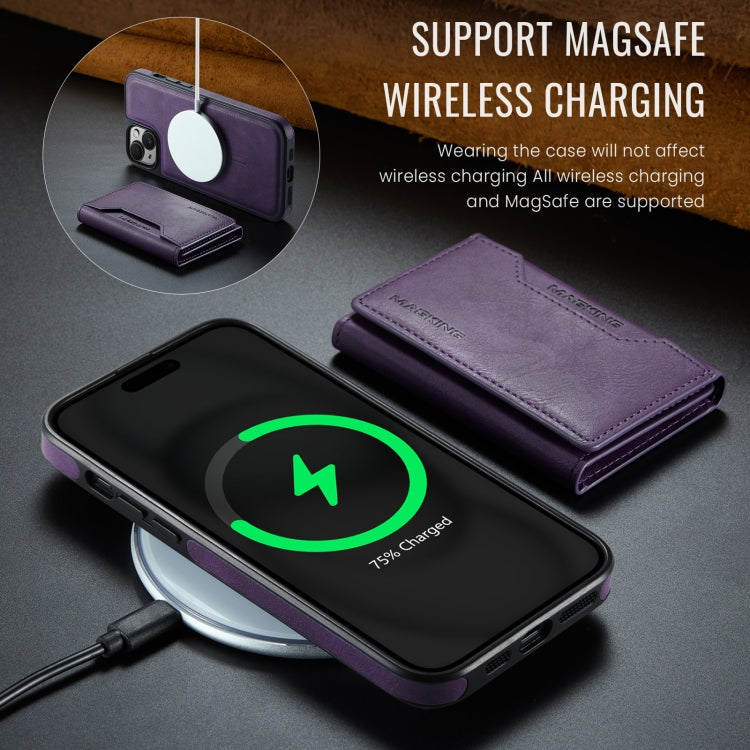 For iPhone 14 Plus DG.MING MAGKING-K2 Series MagSafe RFID Card Bag Detachable Phone Case(Purple) - iPhone 14 Plus Cases by DG.MING | Online Shopping UK | buy2fix