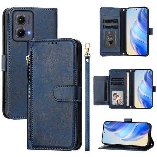 For Motorola Edge 5G 2024 Multi-Card Slots Zipper Wallet Leather Phone Case(Blue) - Motorola Cases by buy2fix | Online Shopping UK | buy2fix