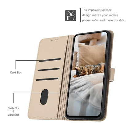 For iPhone 16 Pro Max Embossed Kitten Phone Leather Case with Lanyard(Beige) - iPhone 16 Pro Max Cases by buy2fix | Online Shopping UK | buy2fix