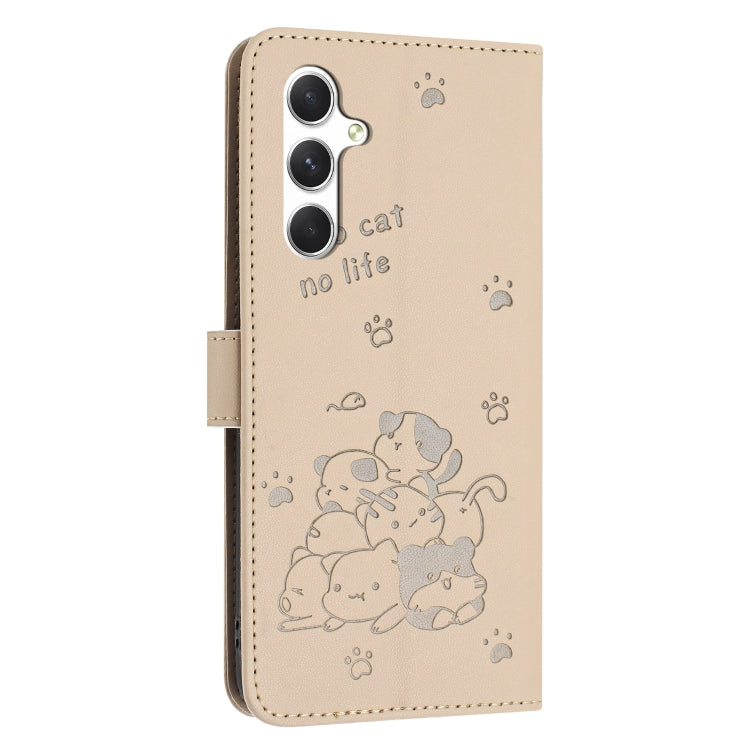 For Samsung Galaxy S25+ / S24+ 5G Embossed Kitten Phone Leather Case with Lanyard(Beige) - Galaxy S24+ 5G Cases by buy2fix | Online Shopping UK | buy2fix