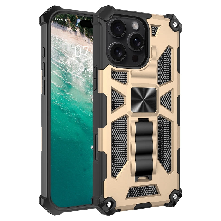 For iPhone 16 Pro Max Armor Shockproof TPU Hybrid PC Magnetic Phone Case with Holder(Gold) - iPhone 16 Pro Max Cases by buy2fix | Online Shopping UK | buy2fix