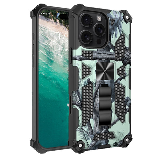 For iPhone 16 Pro Camouflage Armor Kickstand TPU Hybrid PC Magnetic Phone Case(Mint Green) - iPhone 16 Pro Cases by buy2fix | Online Shopping UK | buy2fix