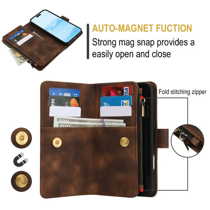 For iPhone 16 Plus Dream 9-Card Zipper Wallet RFID Leather Phone Case with Lanyard(Brown) - iPhone 16 Plus Cases by buy2fix | Online Shopping UK | buy2fix