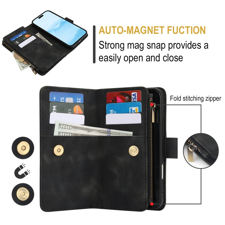 For iPhone 16 Plus Dream 9-Card Zipper Wallet RFID Leather Phone Case with Lanyard(Black) - iPhone 16 Plus Cases by buy2fix | Online Shopping UK | buy2fix