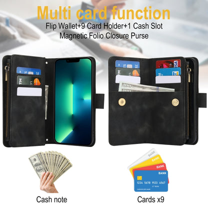 For iPhone 16 Pro Dream 9-Card Zipper Wallet RFID Leather Phone Case with Lanyard(Black) - iPhone 16 Pro Cases by buy2fix | Online Shopping UK | buy2fix