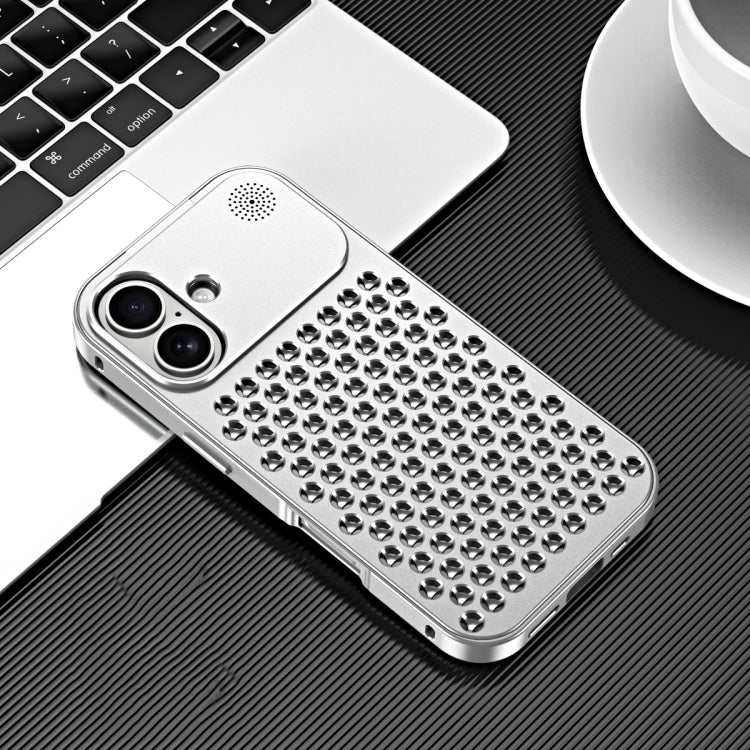 For iPhone 16 Plus R-JUST RJ58 Aromatherapy Metal Cooling Phone Case(Silver) - iPhone 16 Plus Cases by R-JUST | Online Shopping UK | buy2fix