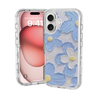 For iPhone 16 Small Fresh Sticker PC + TPU Shockproof Phone Case(Blue Flower) - iPhone 16 Cases by buy2fix | Online Shopping UK | buy2fix