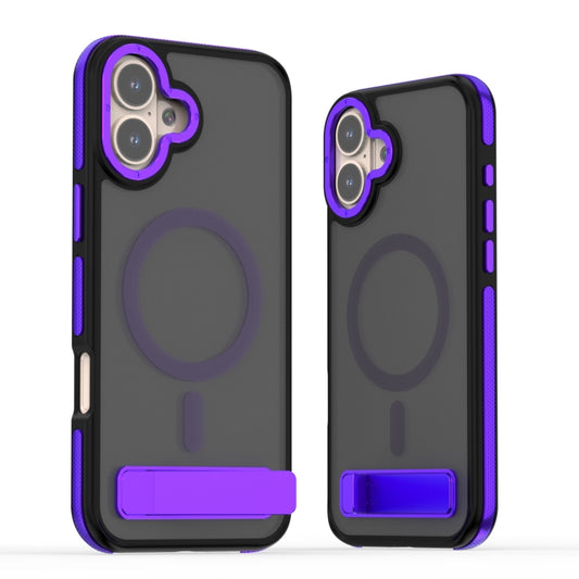 For iPhone 16 Plus Dual-Color Skin Feel Magsafe Phone Case with Holder(Purple) - iPhone 16 Plus Cases by buy2fix | Online Shopping UK | buy2fix