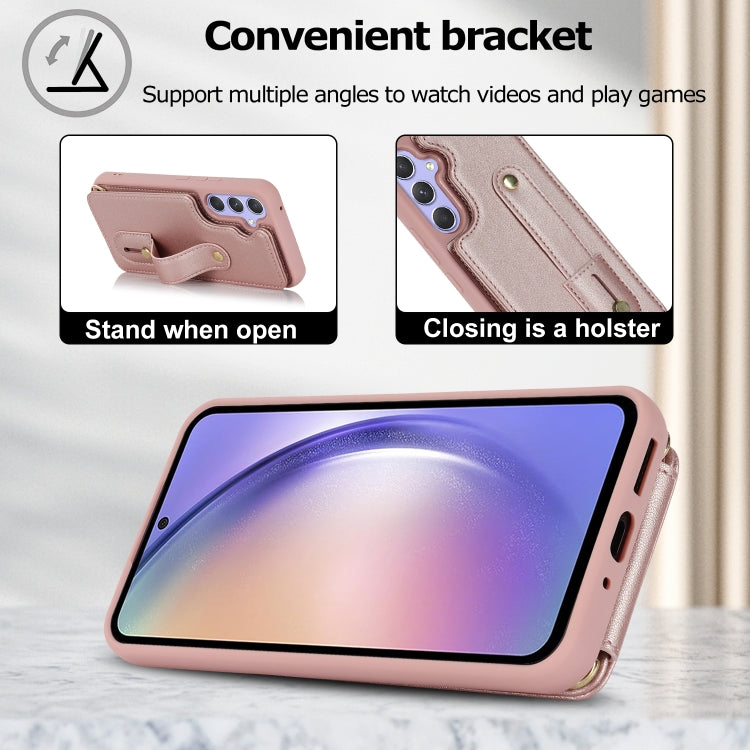 For Samsung Galaxy S25+ 5G Wristband Vertical Flip Wallet Back Cover Phone Case with Long Lanyard(Rose Gold) - Galaxy S25+ 5G Cases by buy2fix | Online Shopping UK | buy2fix